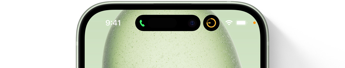 iPhone 15 menunjukkan dua gelembung Dynamic Island.